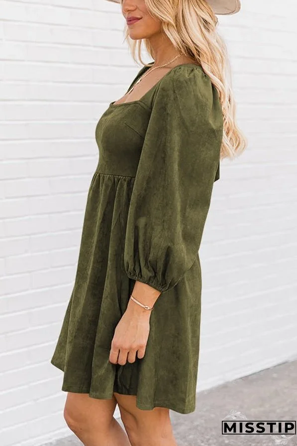 Washed Square Neck High Waist Flared Short Dress