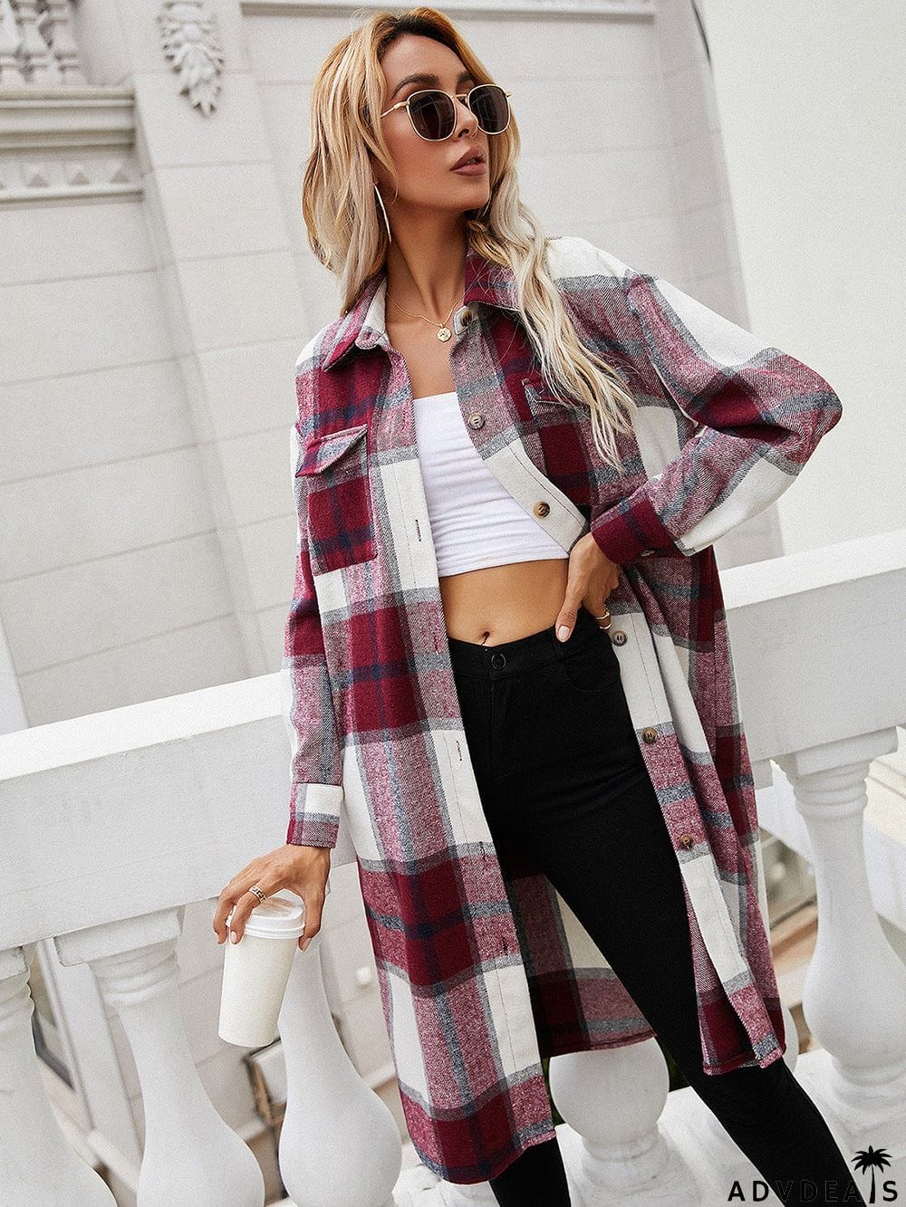 Plaid Longline Shirt Jacket