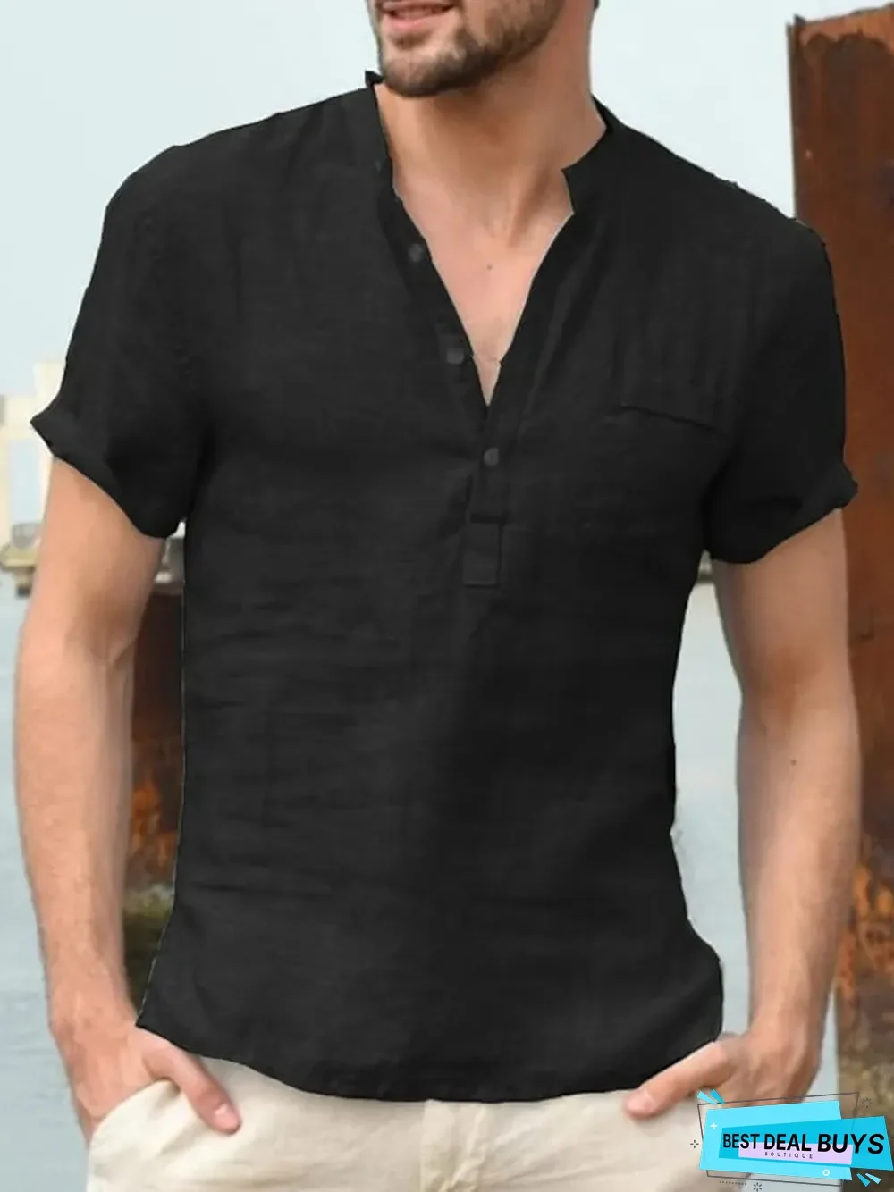 Men's T-Shirt Solid Colored Short Sleeve Daily Tops Cotton Basic Streetwear V Neck Gray Green White / Work Linen