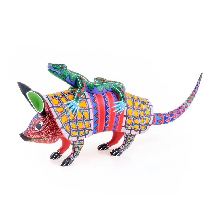 Armadillo With Passenger Iguana - Oaxacan Alebrije Wood Carving