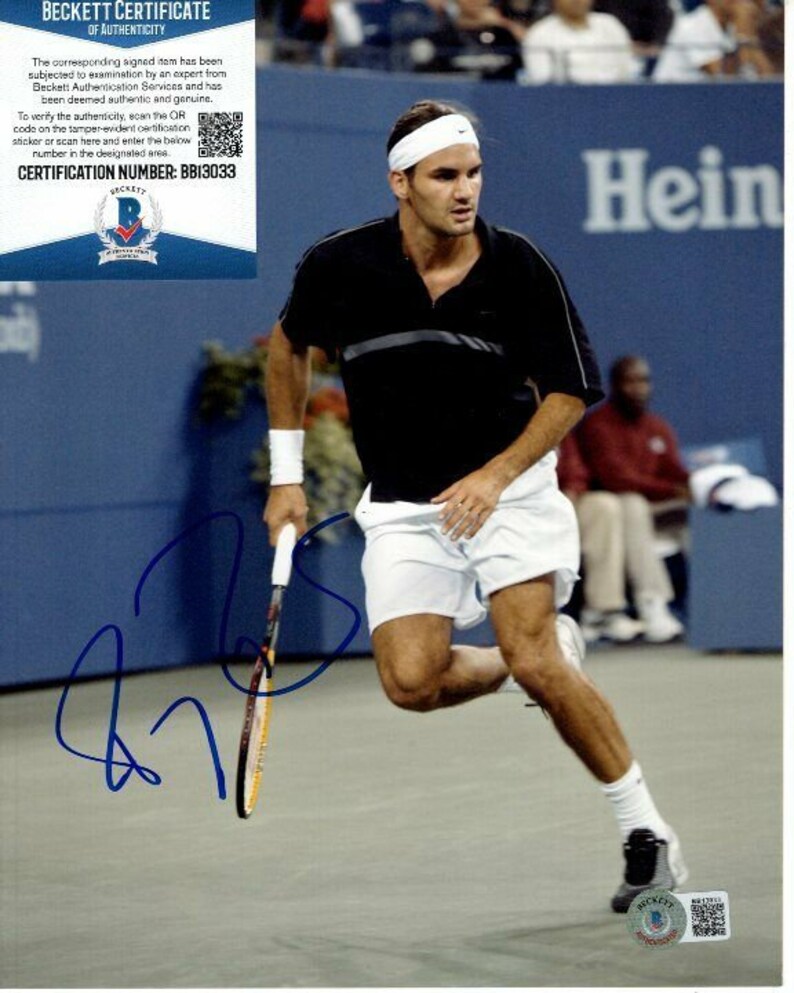 Roger federer signed 8x10 tennis Photo Poster painting beckett bas