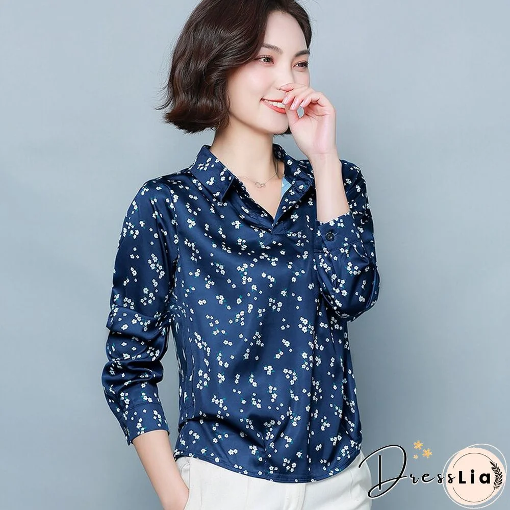 Fashion New Long Sleeve Retro Print Shirt Women Elegant Silk Blouse Office Lady Korean Loose Clothes Plus Size Satin Blusas 8333