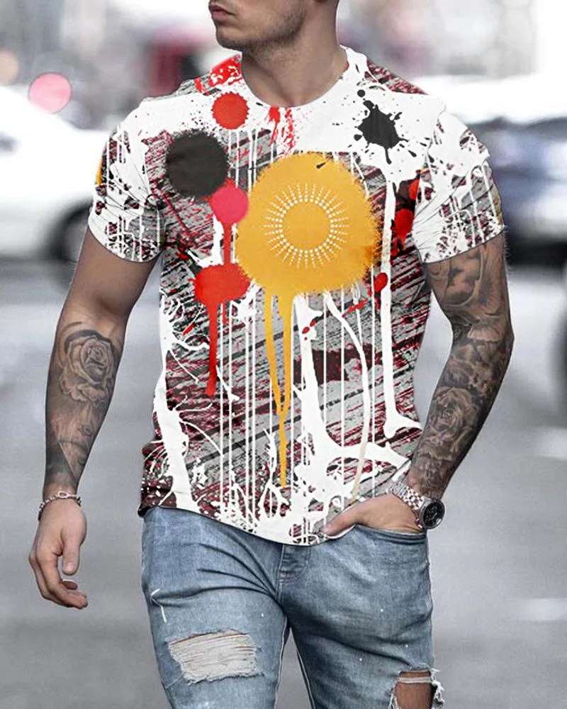 Men's abstract printed long-sleeved T-shirt