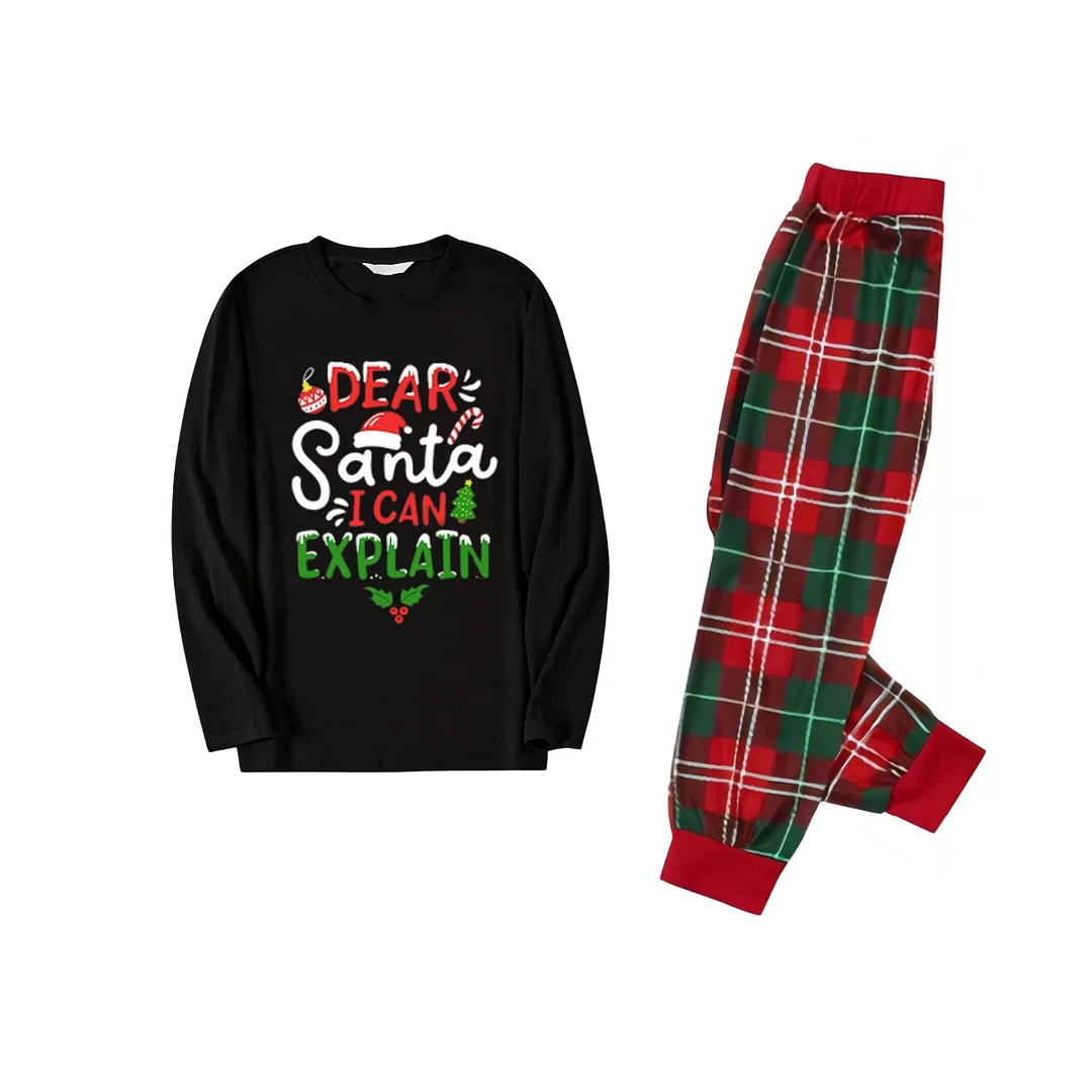 "Dear Santa I can Explain" Slogan Printed Red and Green Plaid Family Matching Pajama