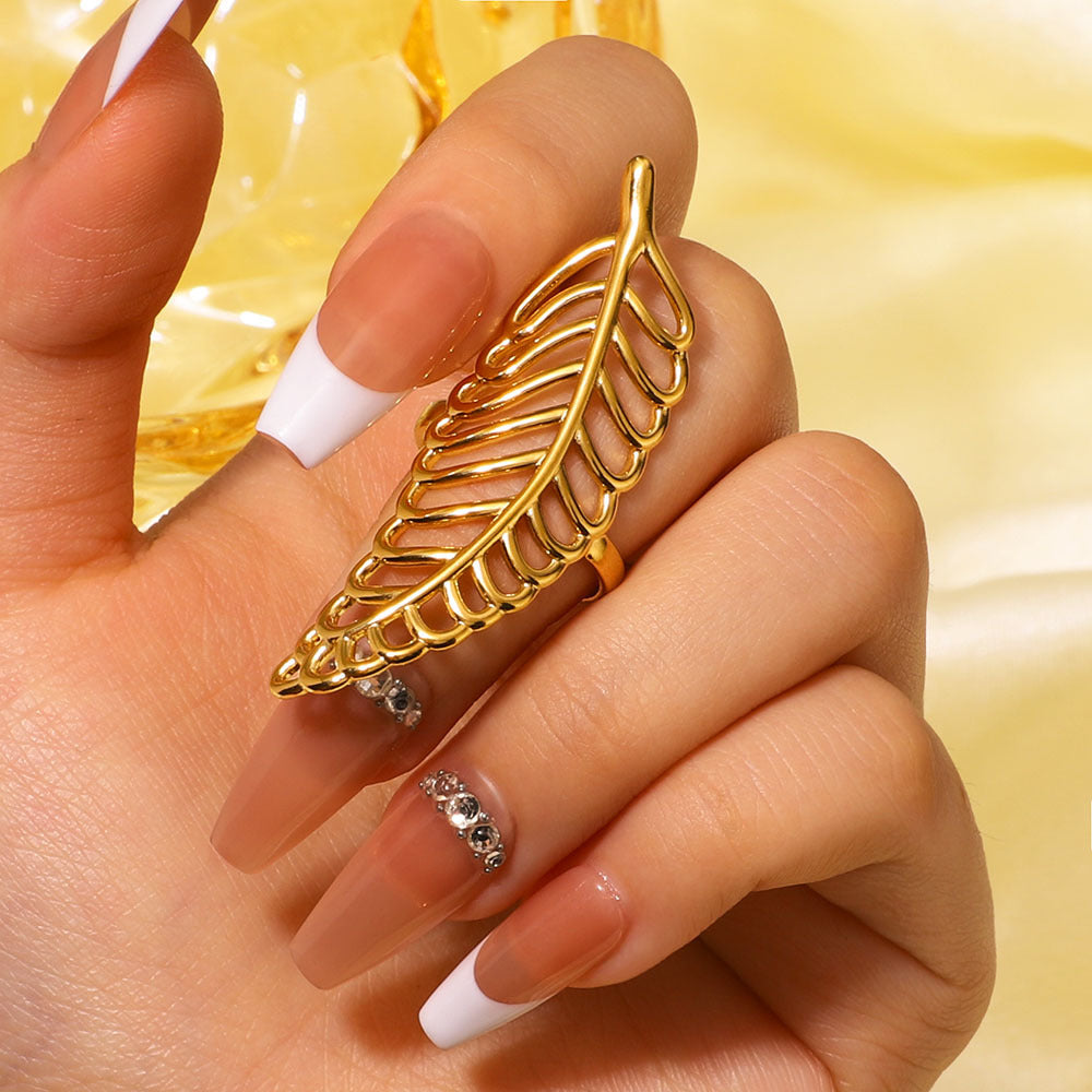 Fashion Hollow Asymmetrical Leaf Stainless Steel Ring Twisted Lines Cold Style Personality Color-Preserving Female Ring Opening