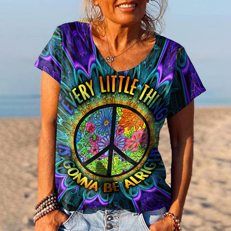 Tie-dye Style Printed Women Hippie T-shirt