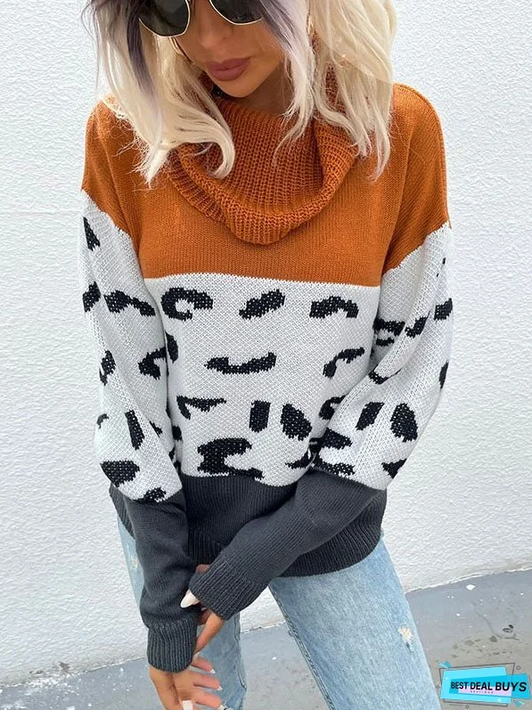 High Neck Leopard Print Sweater