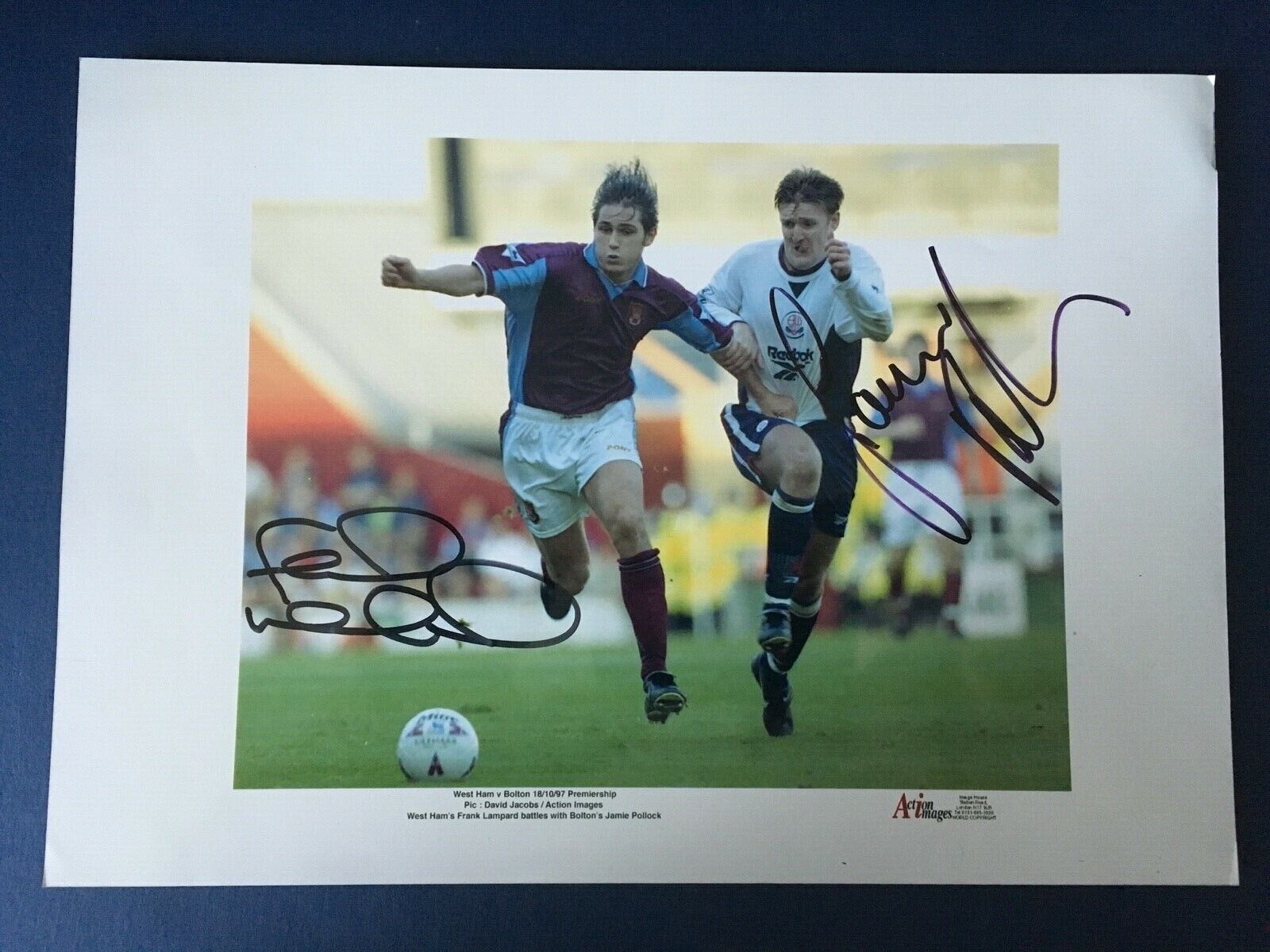 FRANK LAMPARD / JAMIE POLLOCK - WEST HAM v BOLTON - EXCELLENT SIGNED Photo Poster painting