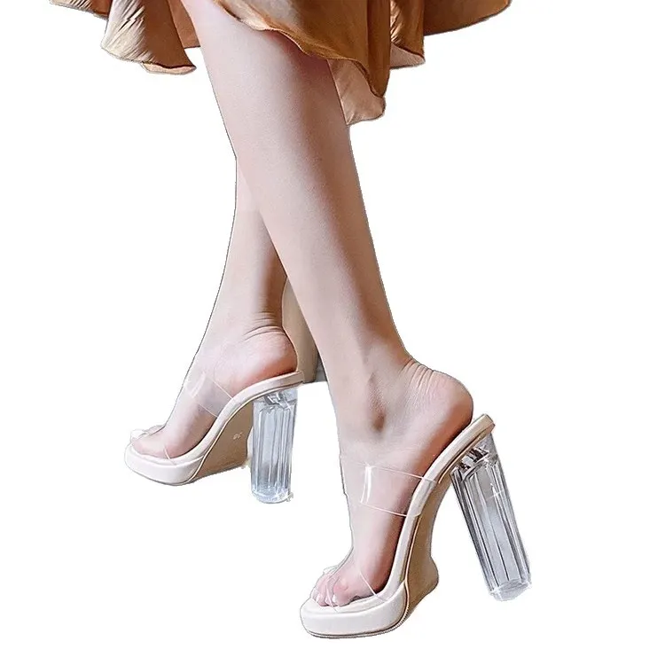Breakj Breakj High Heels 2025 Summer New Waterproof Table Thick-Colored Thick-Sed Crystal Sandals Slippers Women Wear