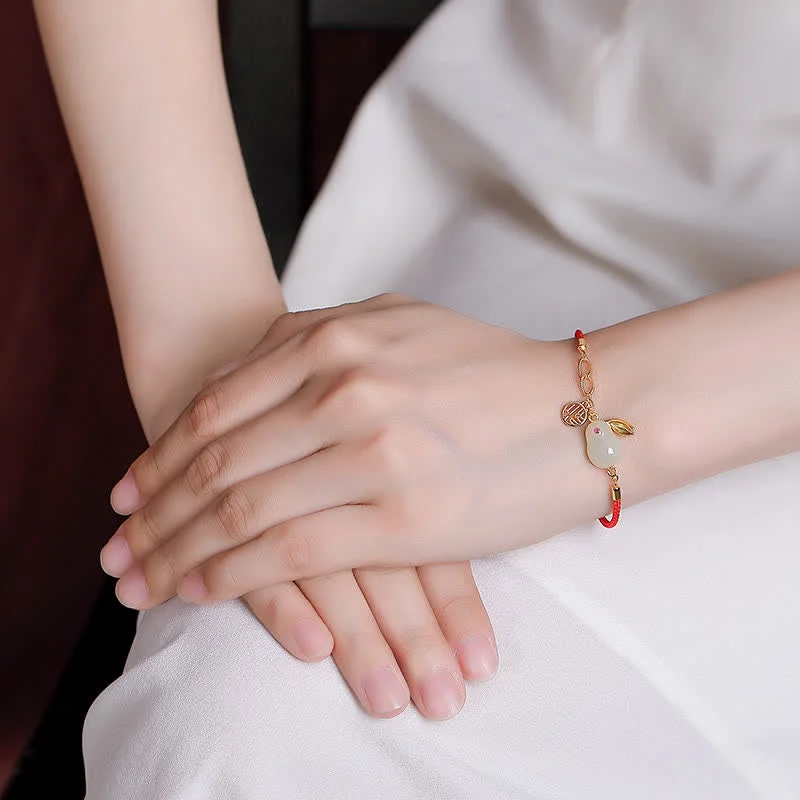 925 Sterling Silver Hetian White Jade Luck Blessing Red String Bracelet