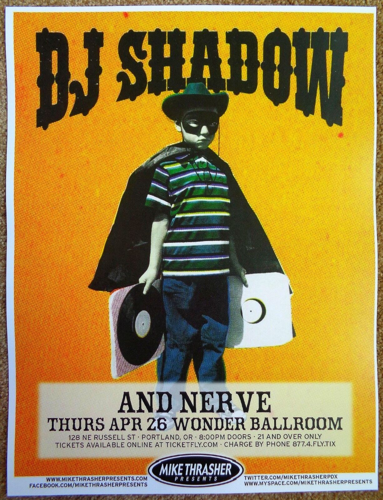 DJ SHADOW 2012 Gig POSTER Portland Oregon Concert