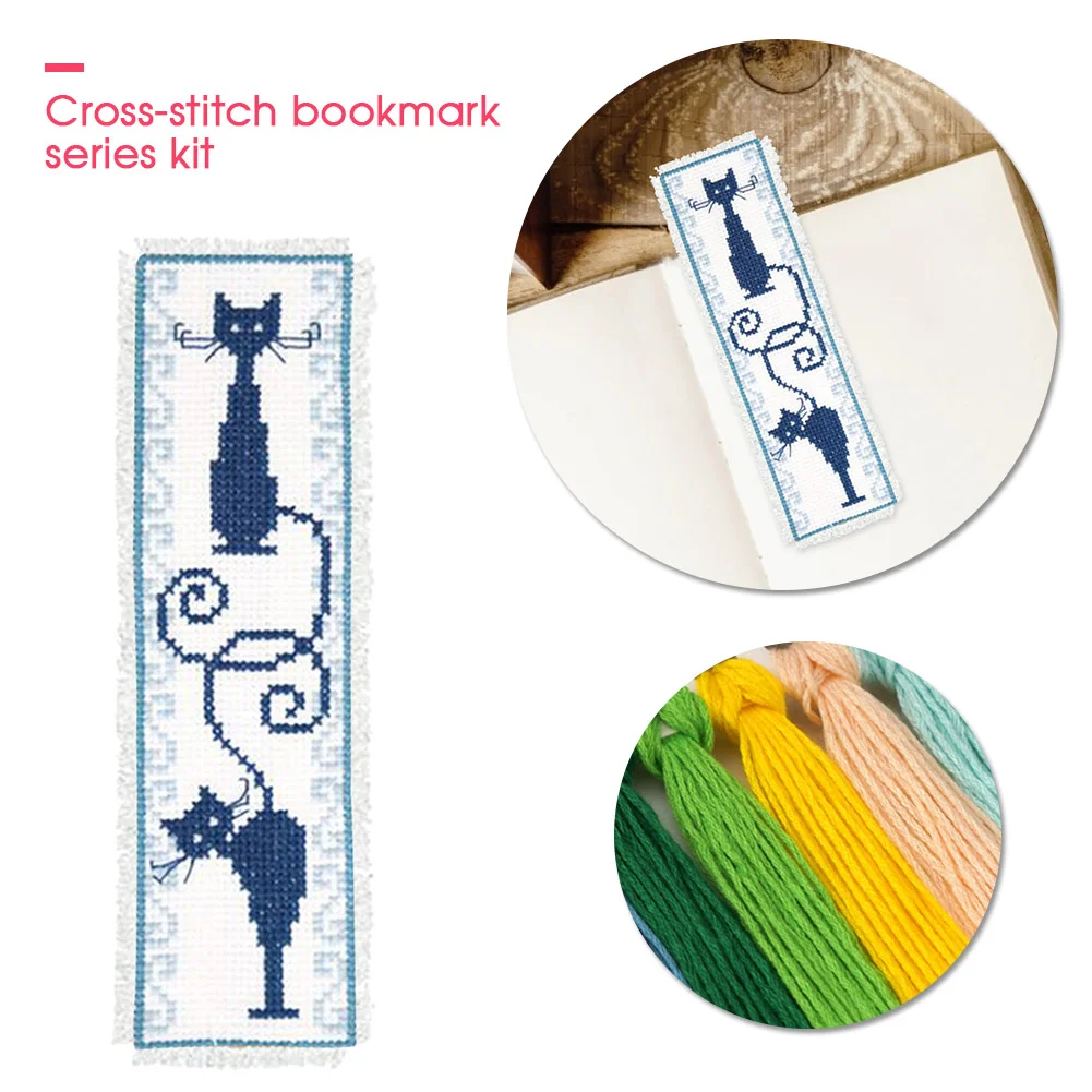 14ct 2-Strand Double-sided Counted Cross Stitch Bookmark - Cat(18*6cm)