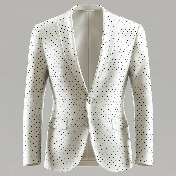 Men's Satin Polka Dot Peak Lapel Long Sleeve Two Button Blazer