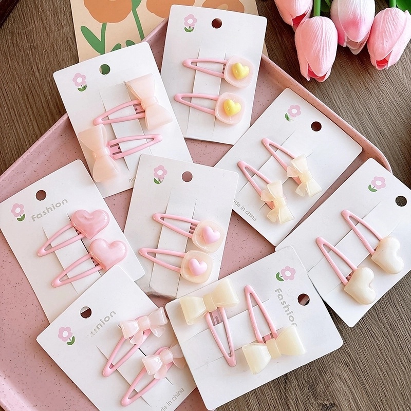 Spring New Sweet Pink Bow Bangs BB Clip Pinky Beige Girl Heart Children Barrettes Hair Accessories