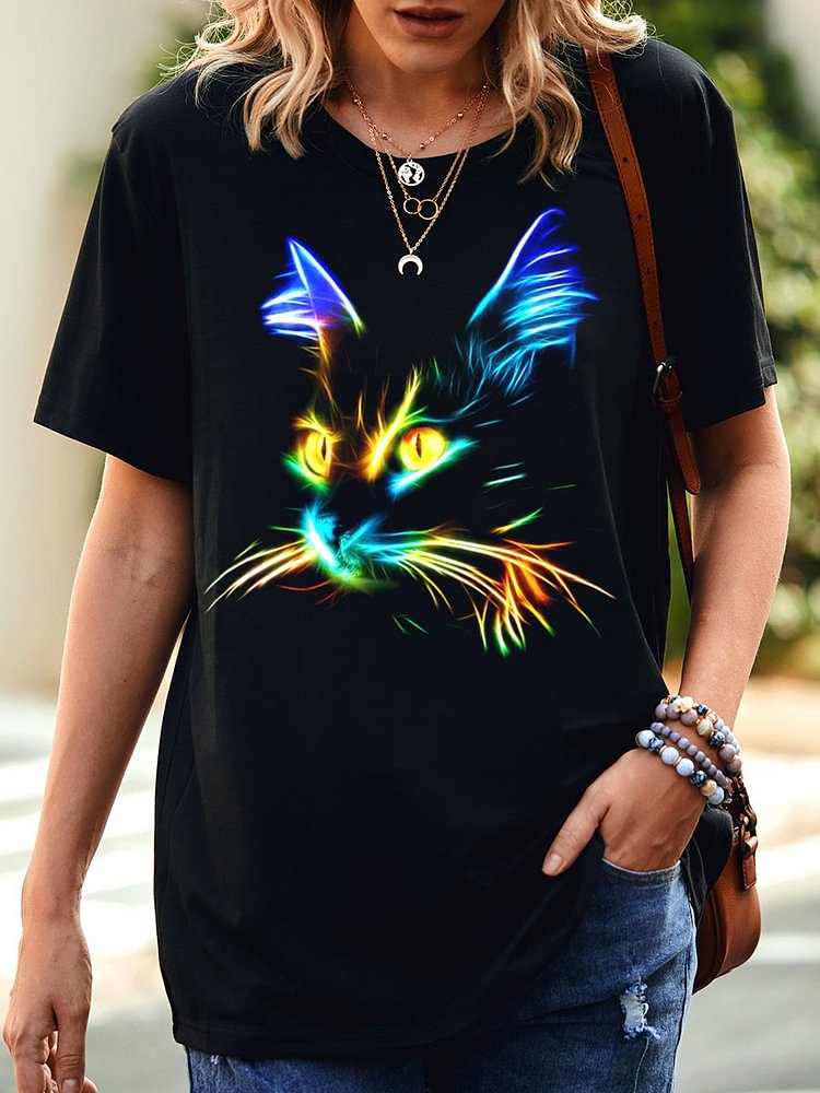 Bestdealfriday Cat Print Pattern Classic Ladies T-Shirt 10709220
