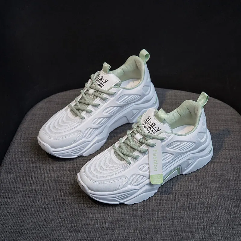 Women Platform Sneakers  Woman Casual Old Dad Shoes Basket Female Sports Mesh Lace Up Vulcanized Shoes 5cm
