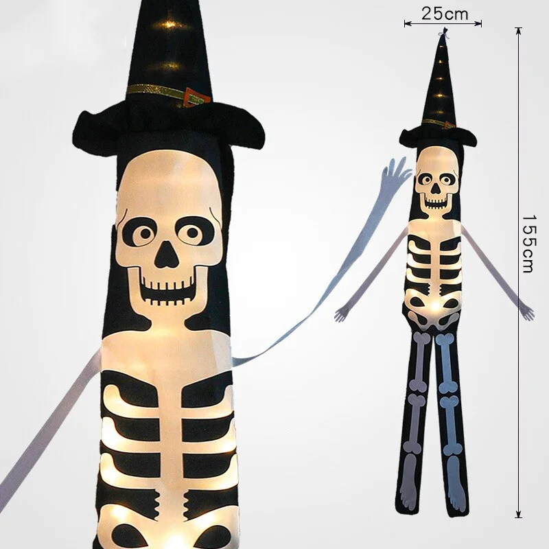 Cifeeo  Halloween Ghost Skeleton Bat Pumpkin LED Windsocks Hanging Decor For Home Indoor Outdoor Yard Flag Wind Socks Party Supplies