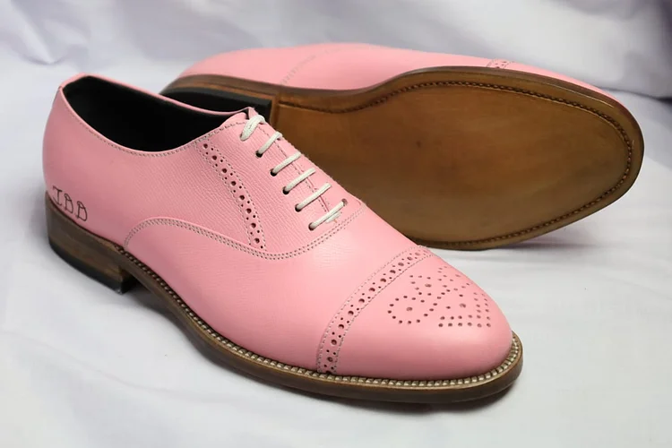 Handmade Men Pink Oxford shoes, Men Pink leather dress shoes, Party shoes