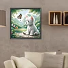 Hund spielender Schmetterling - runder Bohrer Diamond Painting - 40*40cm