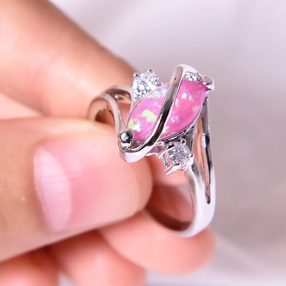 2018 New Boho Purple Fire Opal Stone Ring High Quality Fashion Silver Color Jewelry Unique Wedding Rings For Women