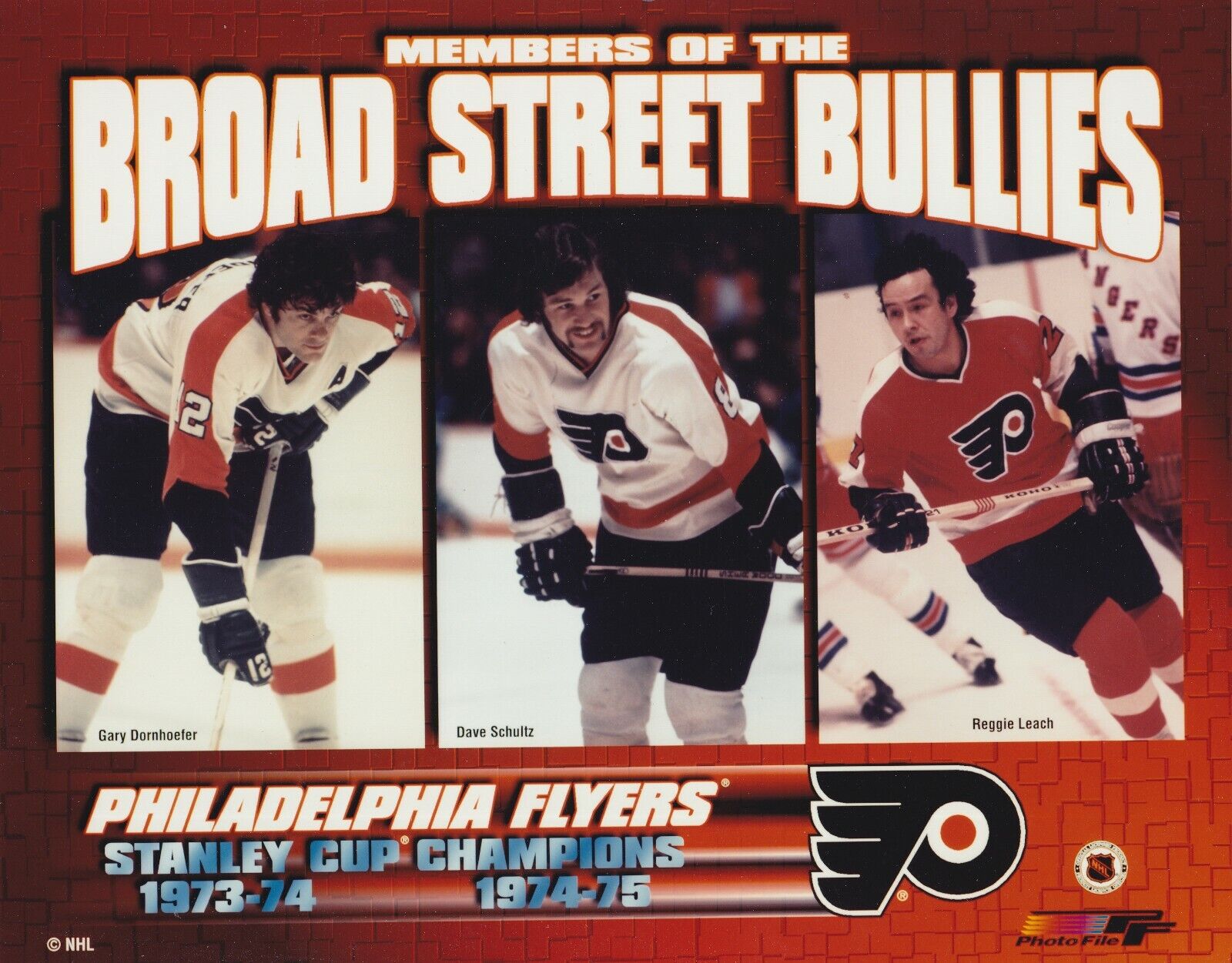 Philadelphia Flyers Broad Street Bullies 8x10 color pic-Dornhoefer,Schultz,Leach