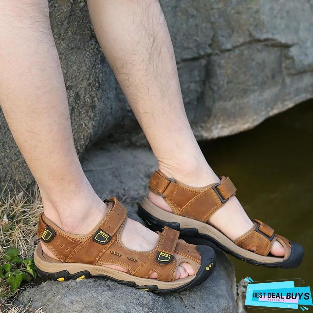 Men Genuine Leather Sandals Beach Outdoor Sandals