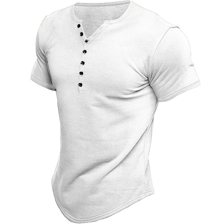 Luckstylish™ Men's Henley Short Sleeve Solid color T-Shirt