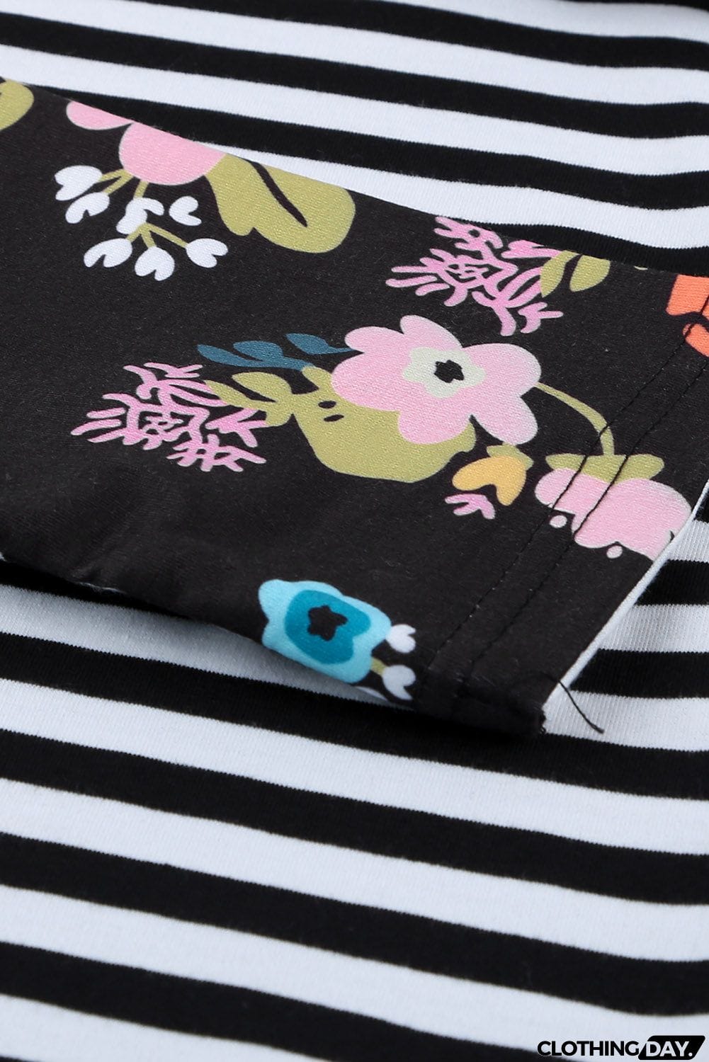 Striped Floral Print Long Sleeve Zipper Hoodie