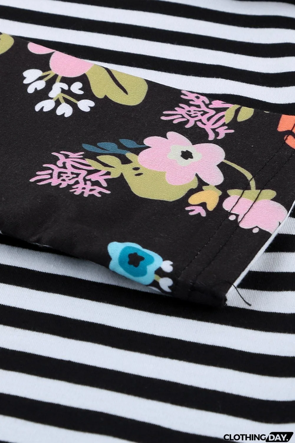 Striped Floral Print Long Sleeve Zipper Hoodie