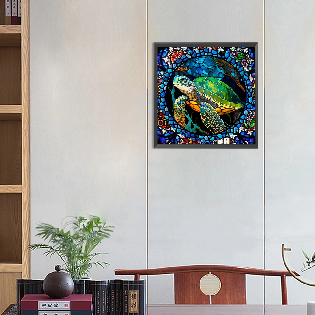 Diamond Painting - Full Round Drill - Stained Glass Turtle(30*30cm)