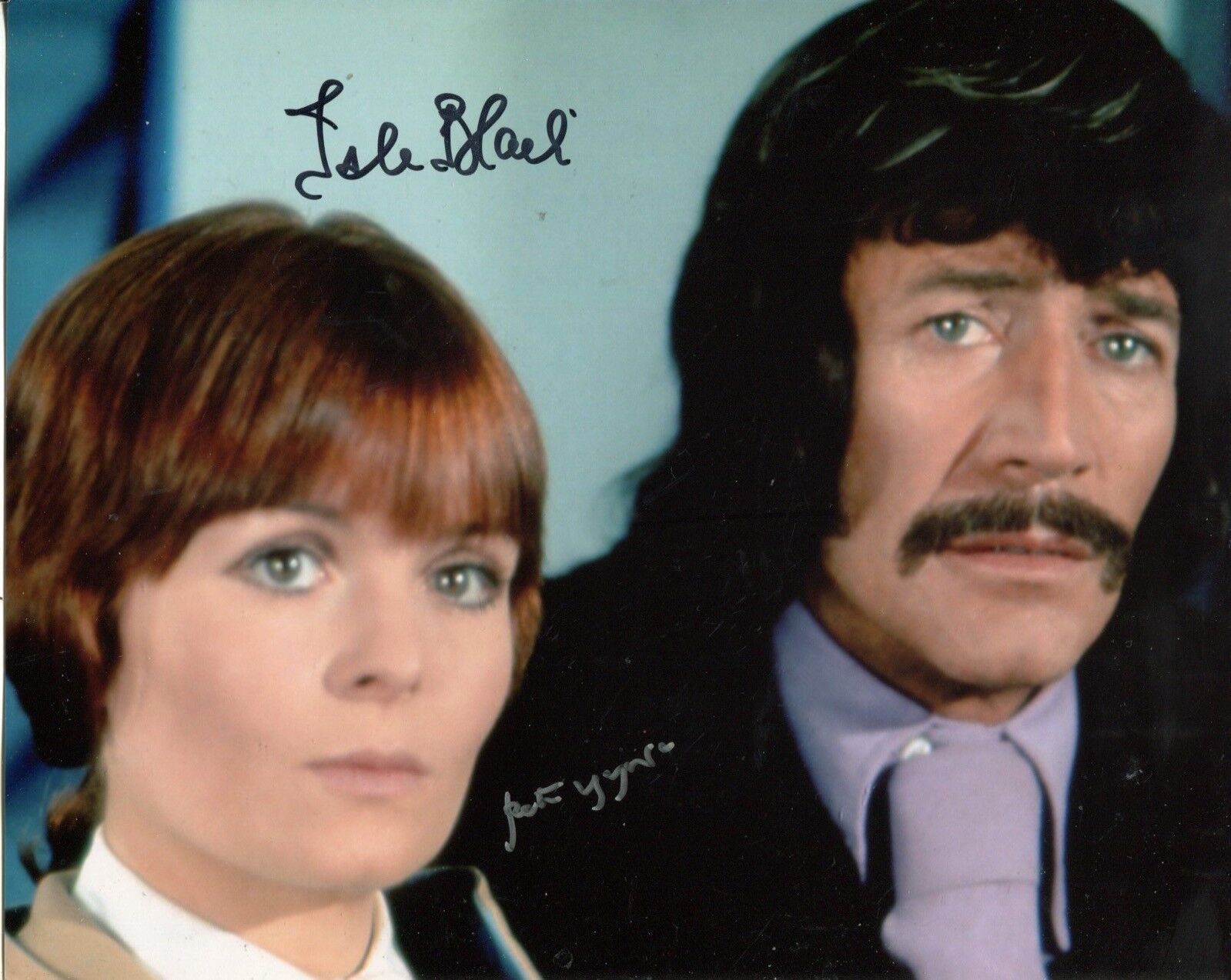 Peter Wyngarde & Isla Blair signed DEPARTMENT S as JASON KING Photo Poster painting