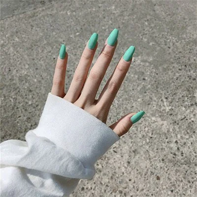 24pcs/Set Coffin Fake Nails Europen and American Pink Blue Black Ballerina False Nails Full Artificial Nail Tips with Glue-Nail Inspo