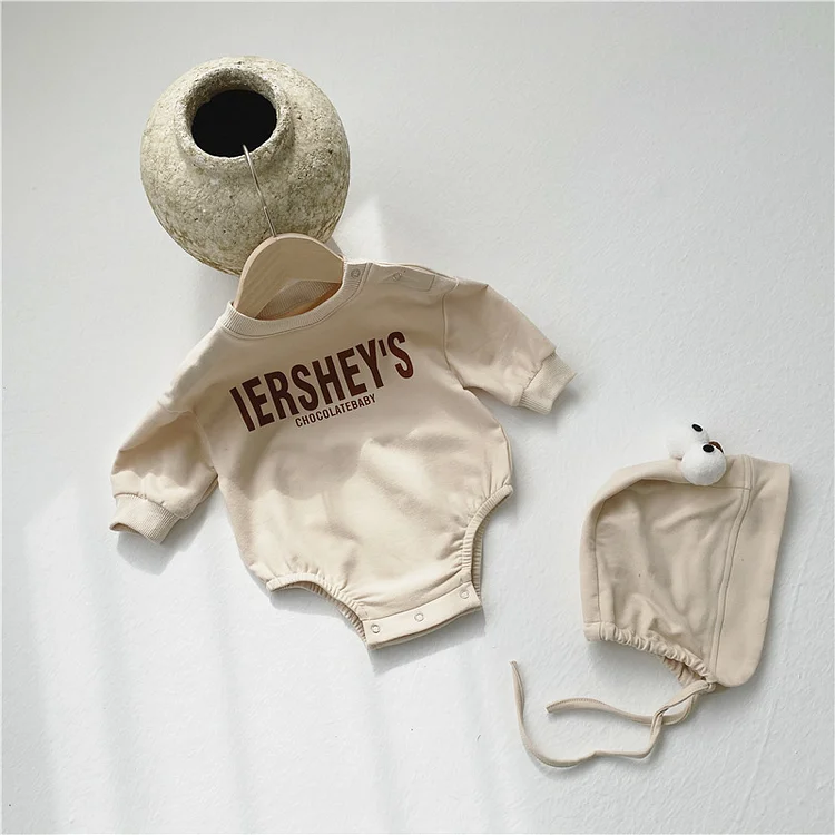 2pcs Baby Boy/Girl Letter Print Long Sleeve Bodysuit with Hat Set