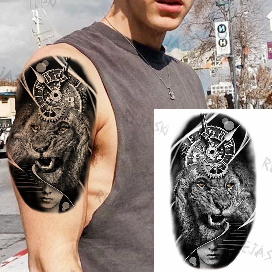 Sdrawing Tiger King Creative Temporary Tattoos For Men Adults Wolf Bowknot Owl Lion Forest Fake Tattoo Sticker Chest Arm Tatoos DIY