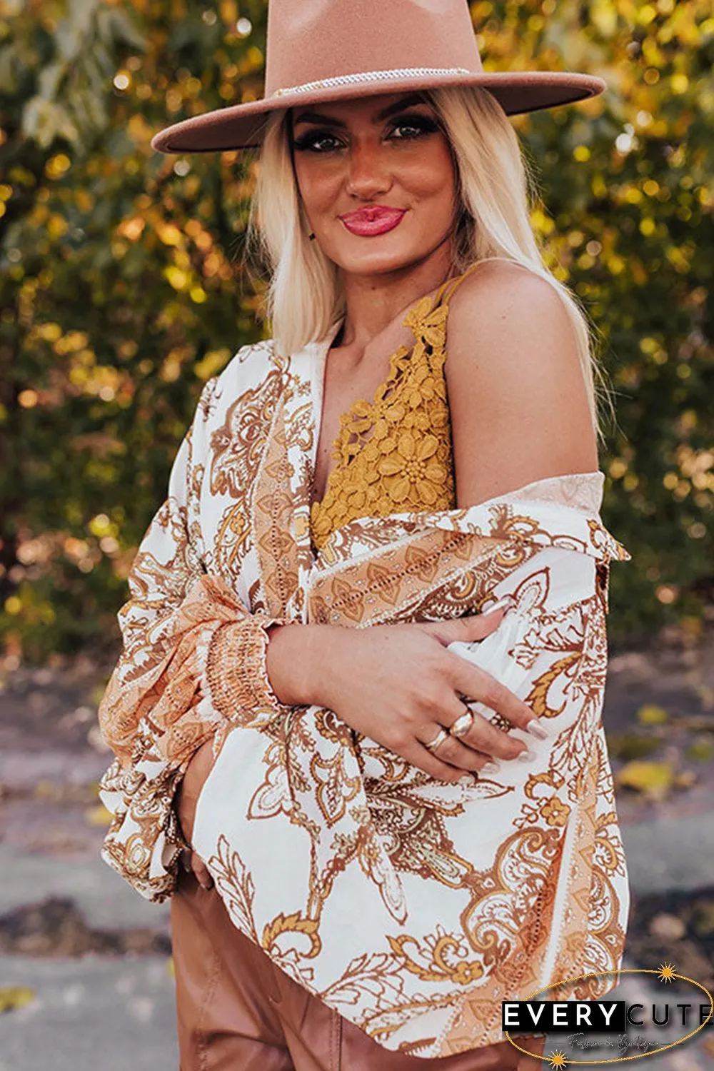 Yellow V Neck Floral Crochet Tank Top