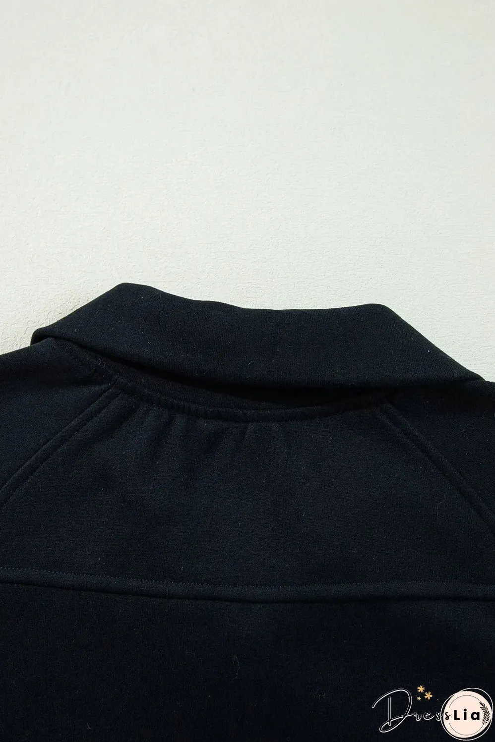 Black Quarter Zip Stand Neck Kangaroo Pocket Sweatshirt