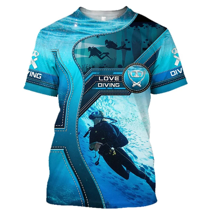 CAMEL COUPONS Summer Funny Scuba Diving 3d Print Men's T-shirt Polyester Quick Drying Crew Neck Short Sleeve Loose Tops Tees Oversized T Shirt