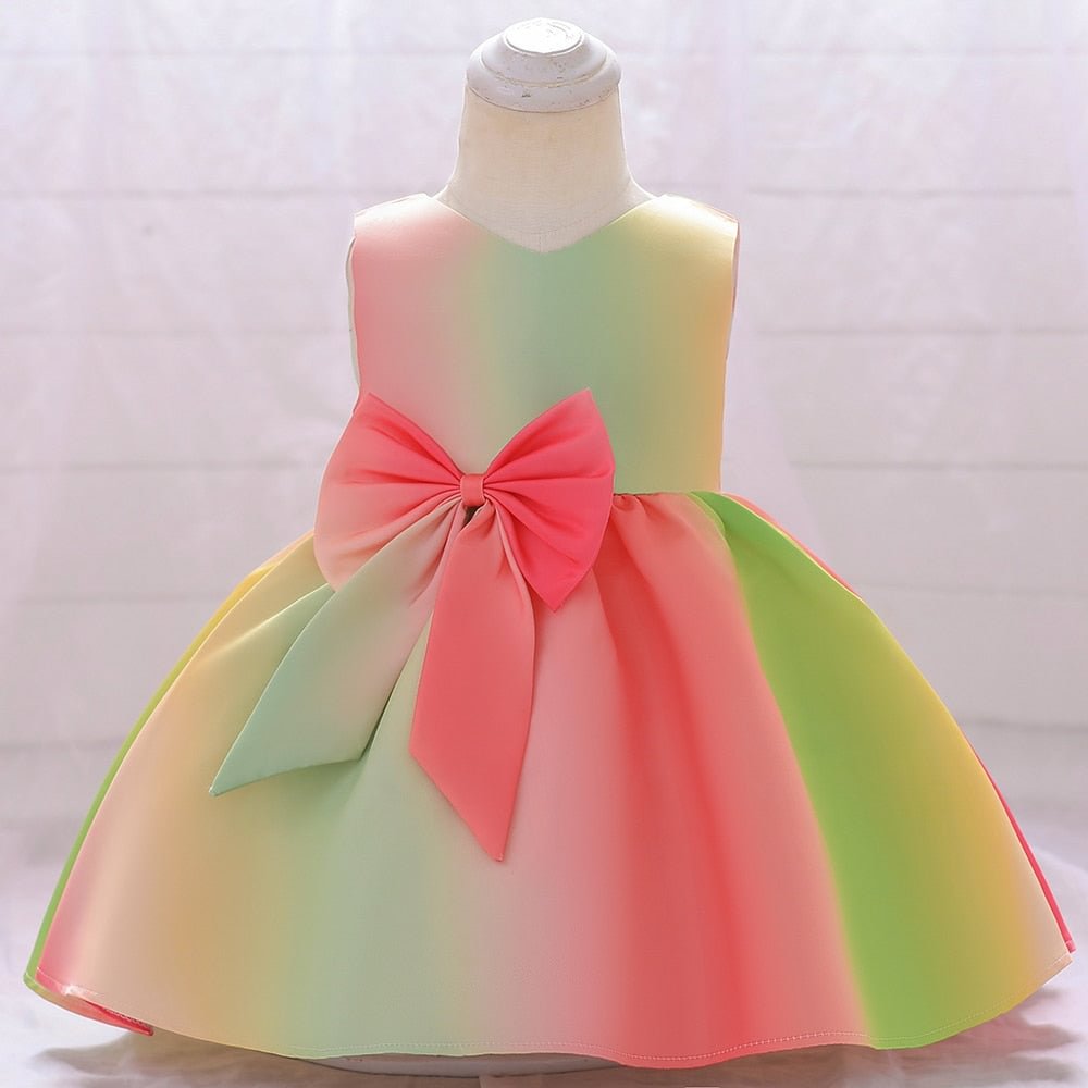 2022 Summer Colorful Gradient Baptism Newborn 1 Year Birthday Dress For Baby Girl Party Princess Dresses Child Clothes Costumes