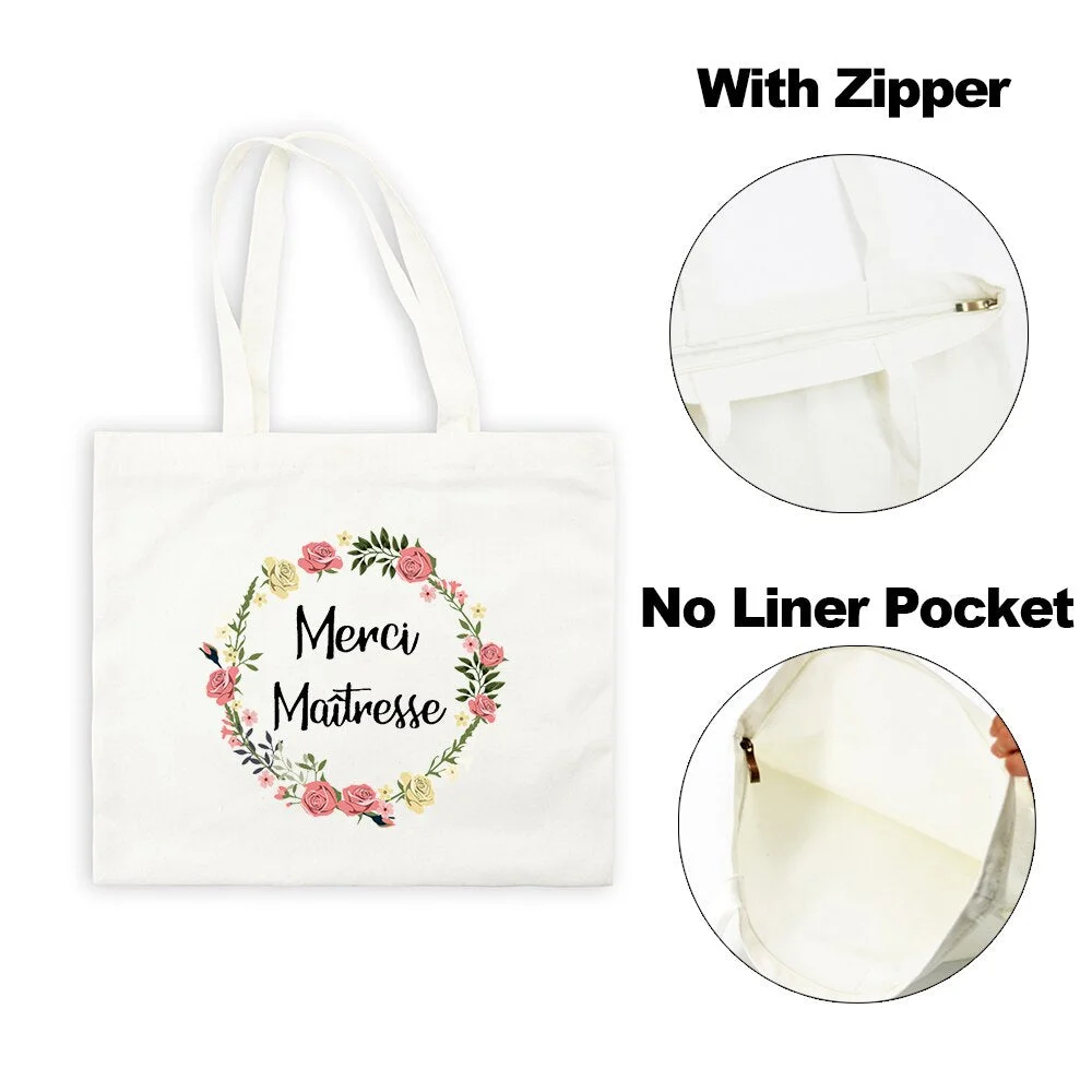 French Flower Print Ladies Shopping Bag All-match Handbag Foldable Reusable Cloth Shopper Harajuku Canvas Tote Bags Teacher Gift