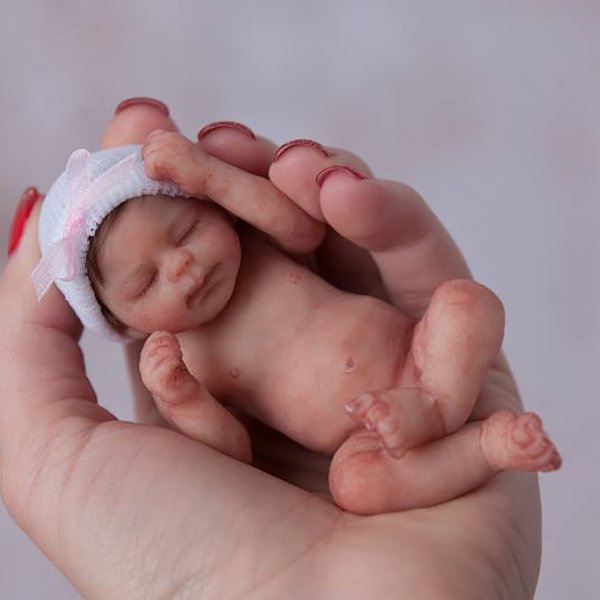 Miniature Doll Sleeping Full Body Silicone Reborn Baby Doll, 6 Inches Realistic Newborn Baby Doll Named Sienna