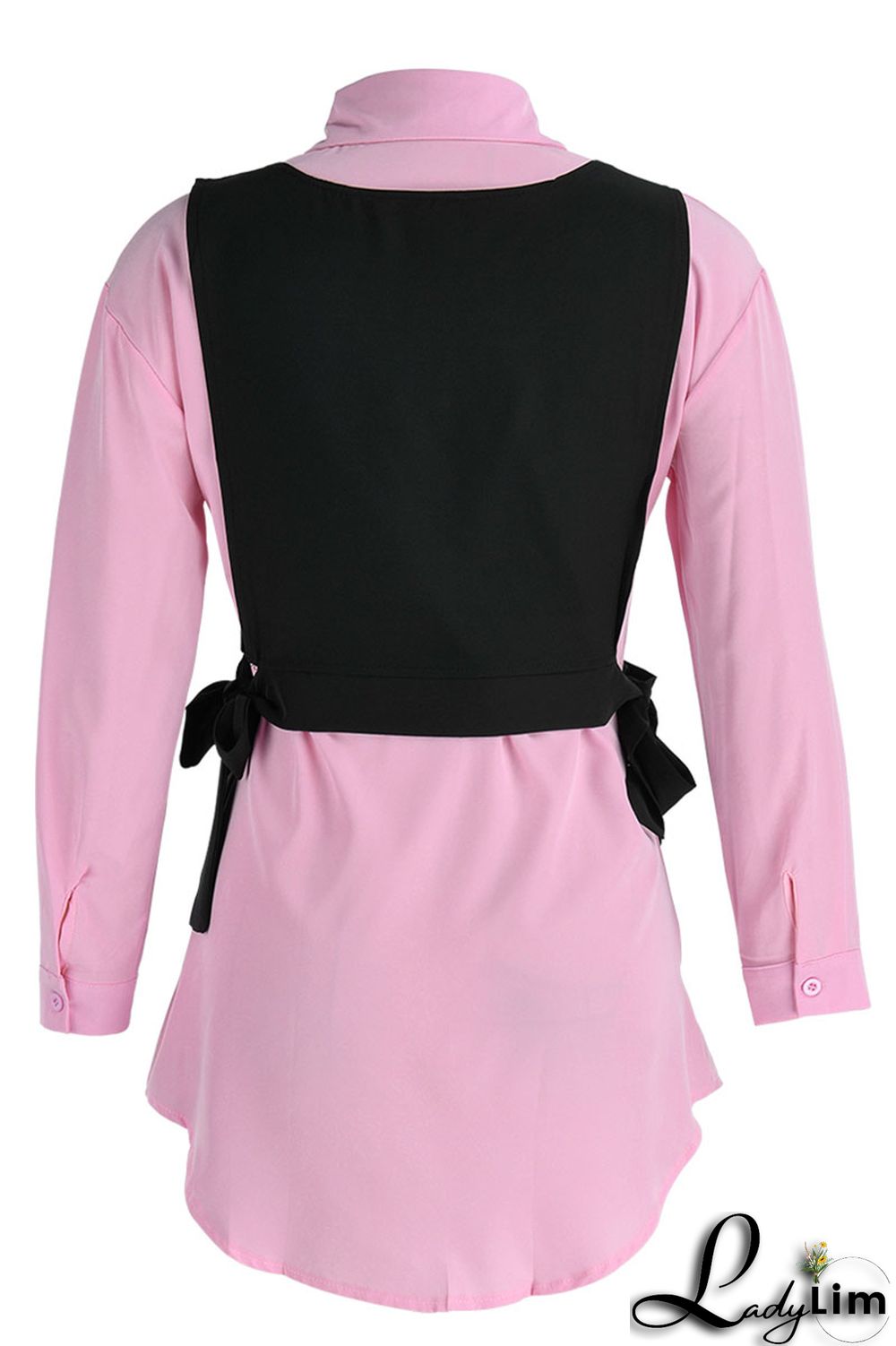 Light Blue Casual Simplicity Solid Patchwork Buckle Turndown Collar Long Sleeve Two Pieces