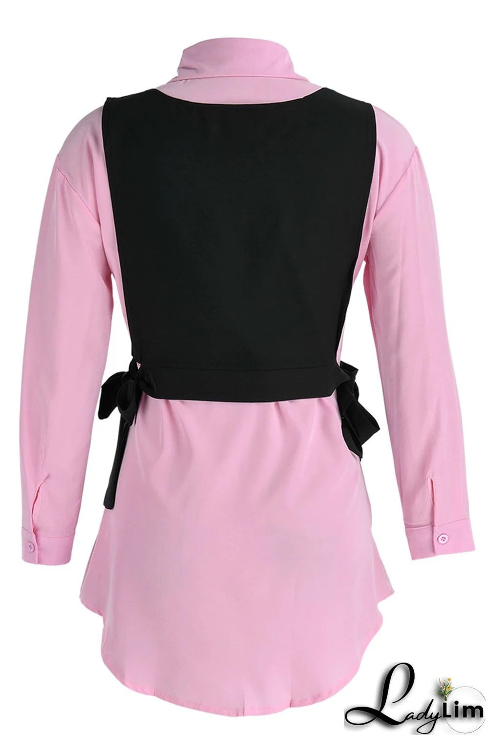 Light Blue Casual Simplicity Solid Patchwork Buckle Turndown Collar Long Sleeve Two Pieces