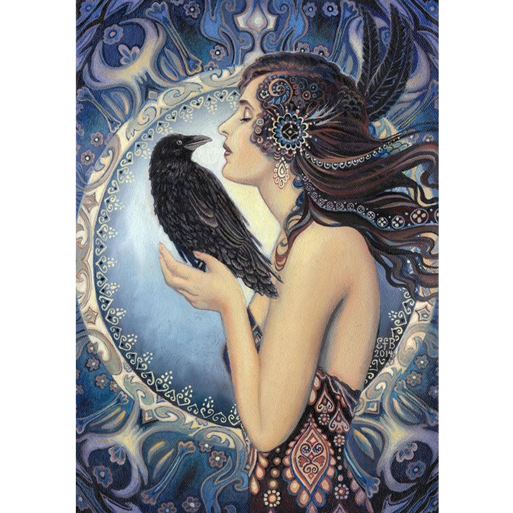 

30*40CM-Women Bird Rhinestone-Round Drill Diamond Painting, 501 Original