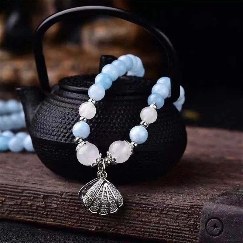 Aquamarine Peace Shell Charm Bracelet
