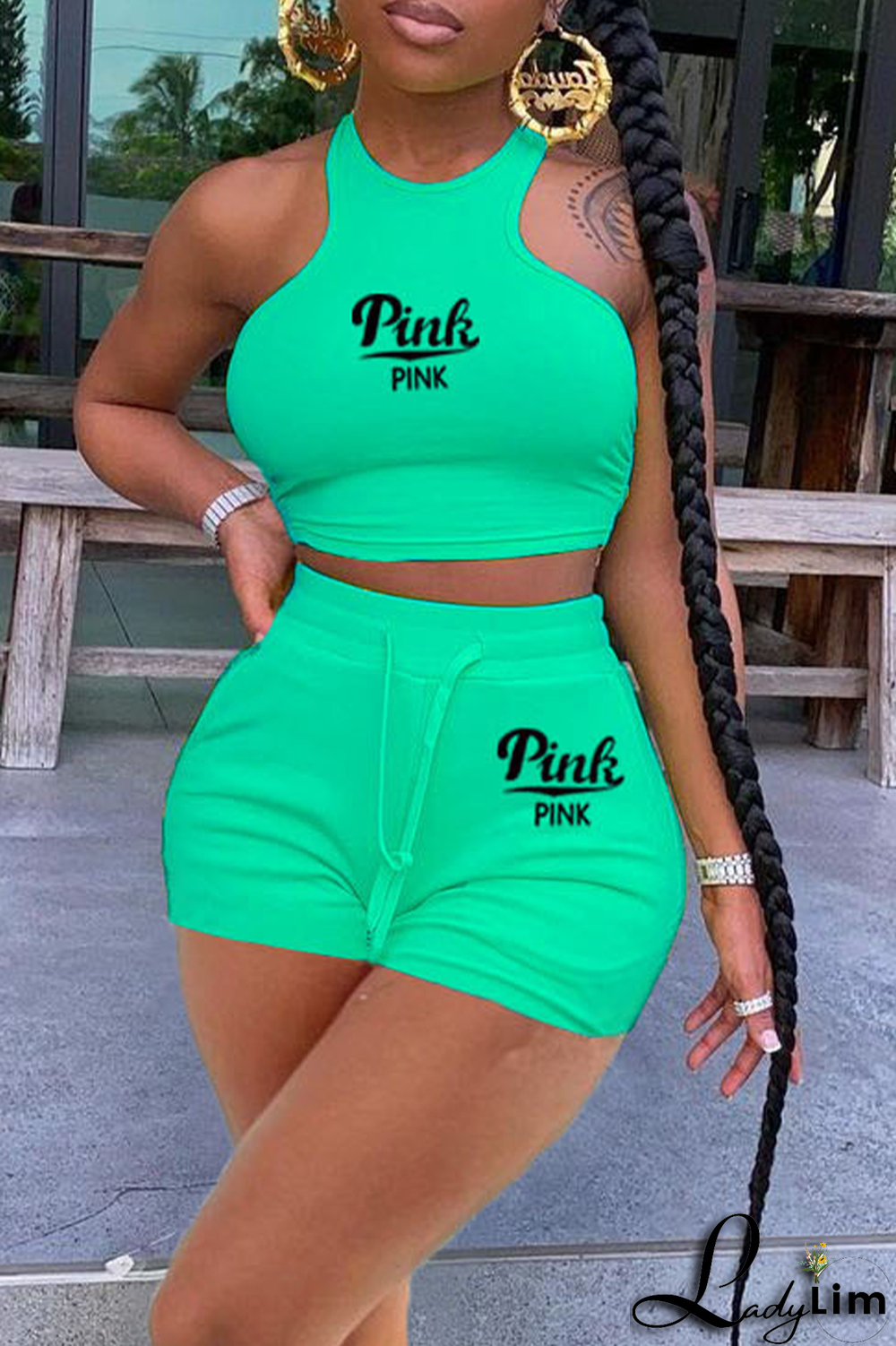 White Fashion Print Patchwork O Neck Sleeveless Two Pieces