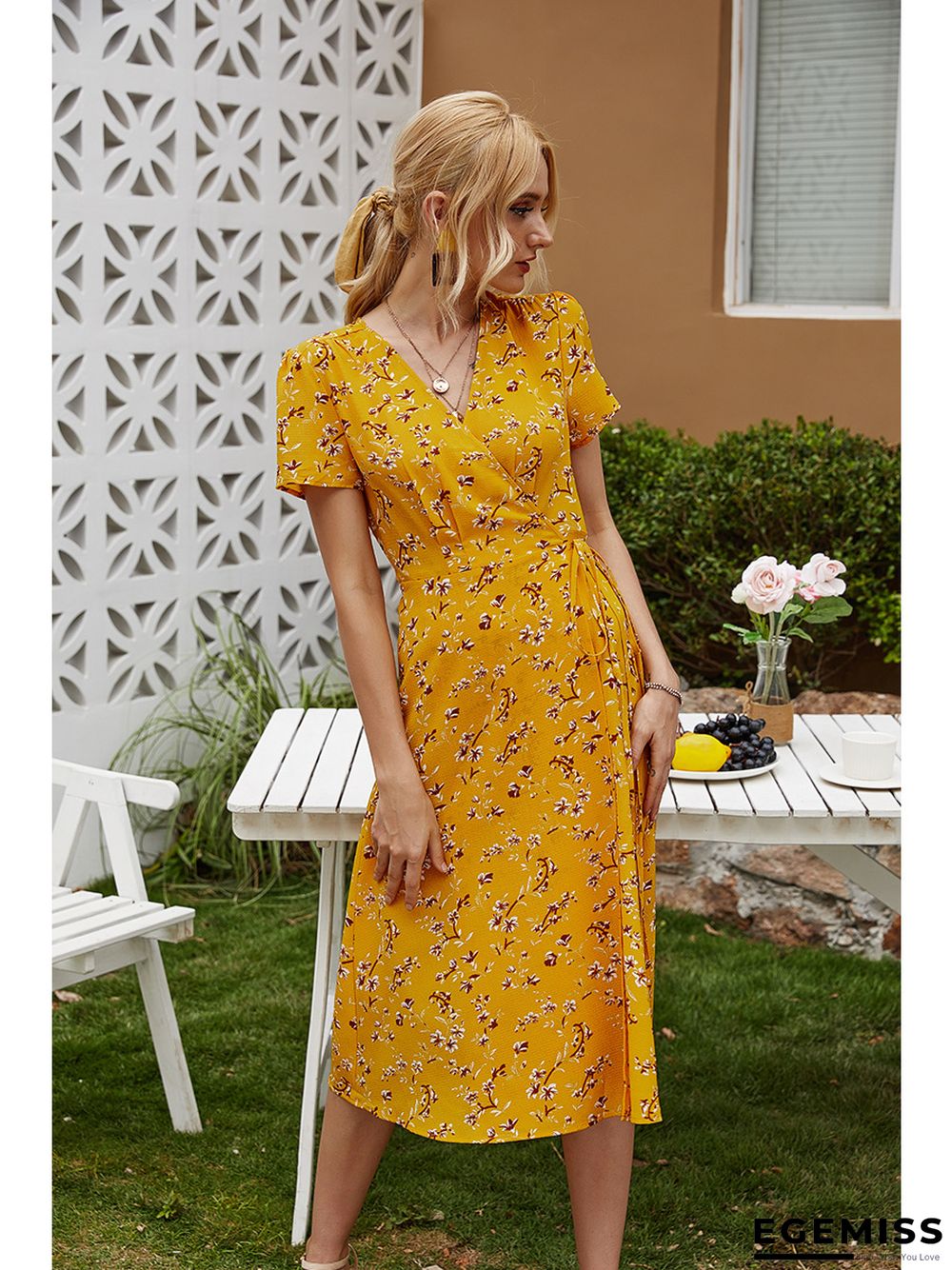 Bandage Slim Chiffon Floral Dress | EGEMISS