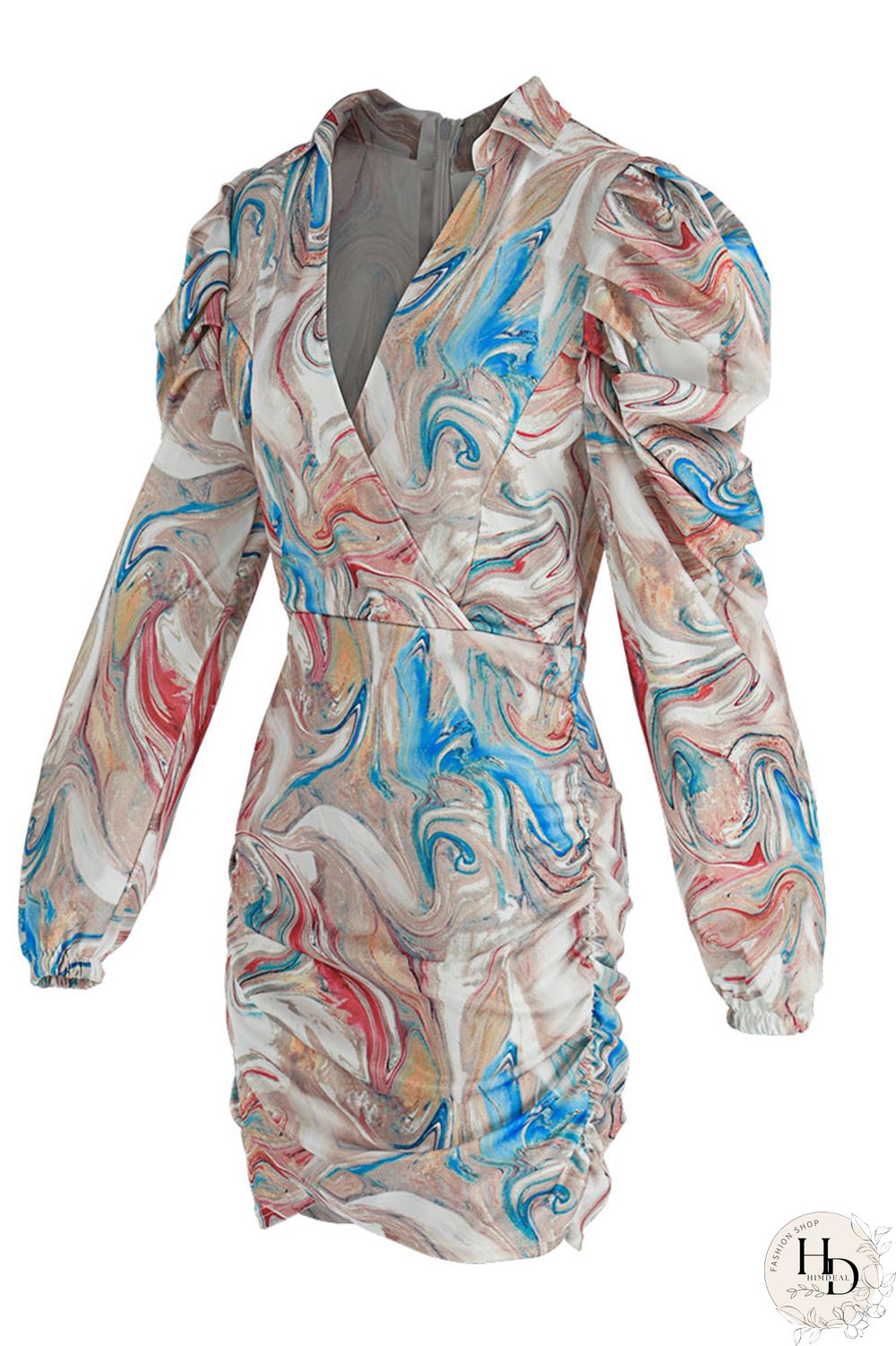 Beige Sexy Print Split Joint V Neck One Step Skirt Dresses