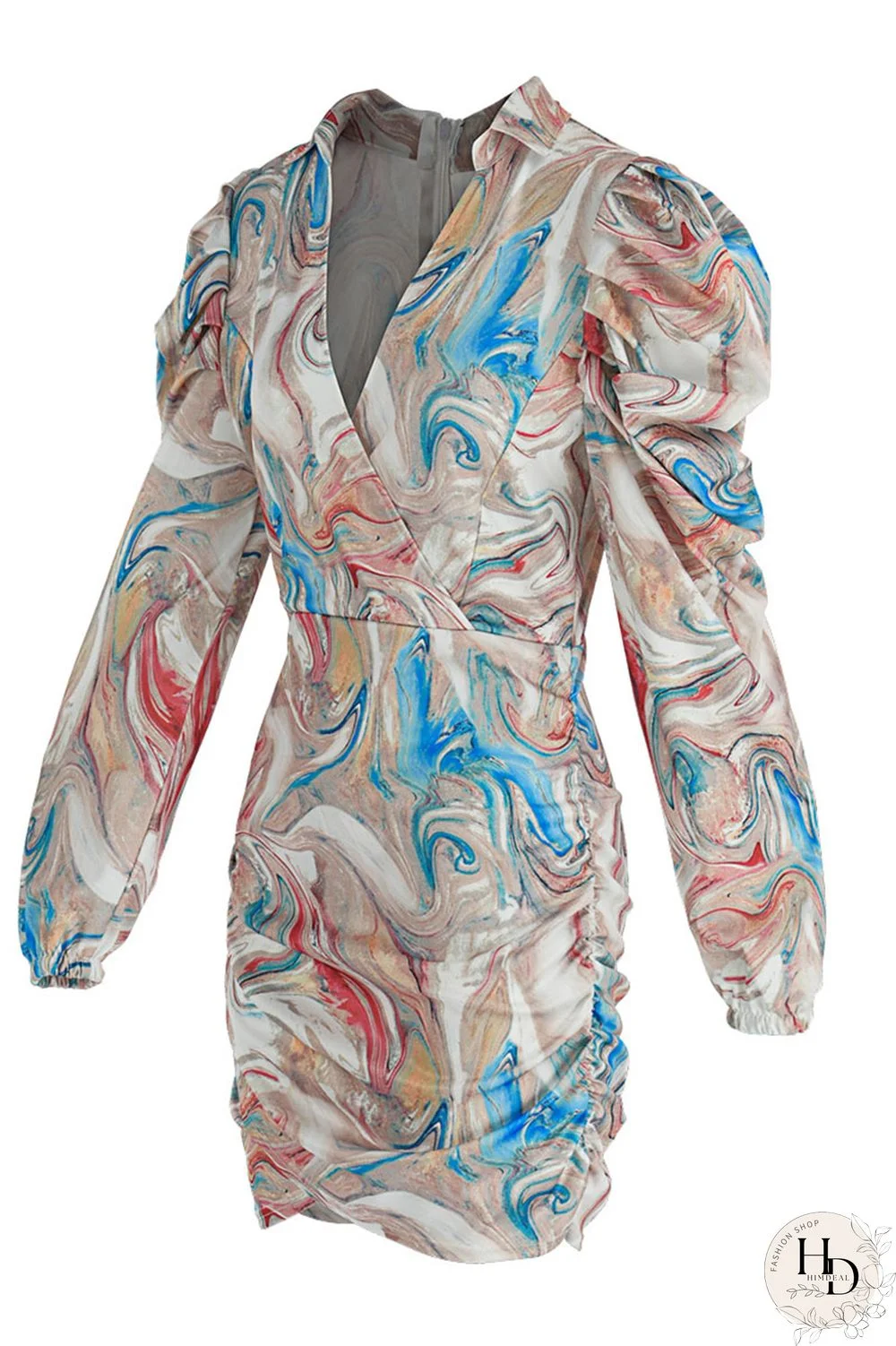 Beige Sexy Print Split Joint V Neck One Step Skirt Dresses