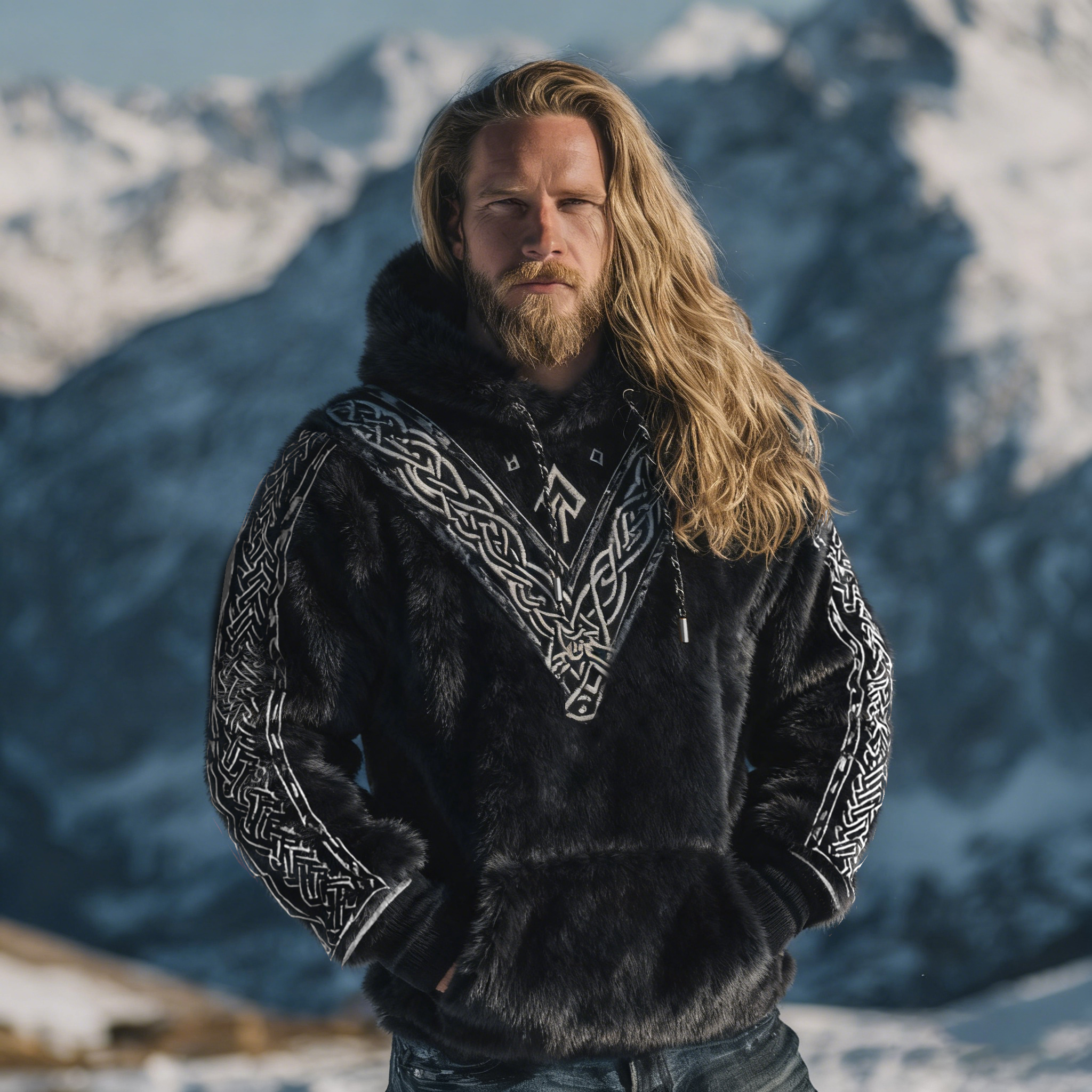 Men's Viking Celtic Knot Art Cozy Flannel Hoodie elevenforest