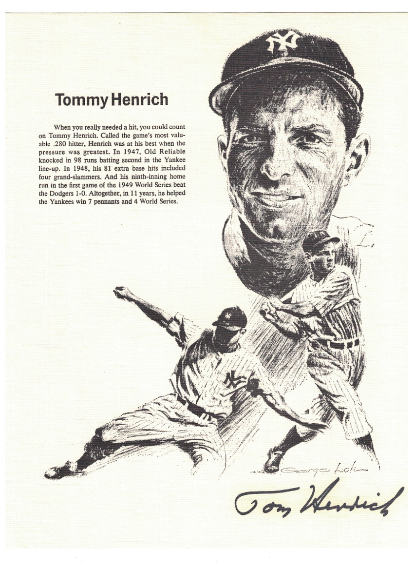 Tommy Heinrich New York Yankees Signed 8 1/2 x11 Print W/Our COA